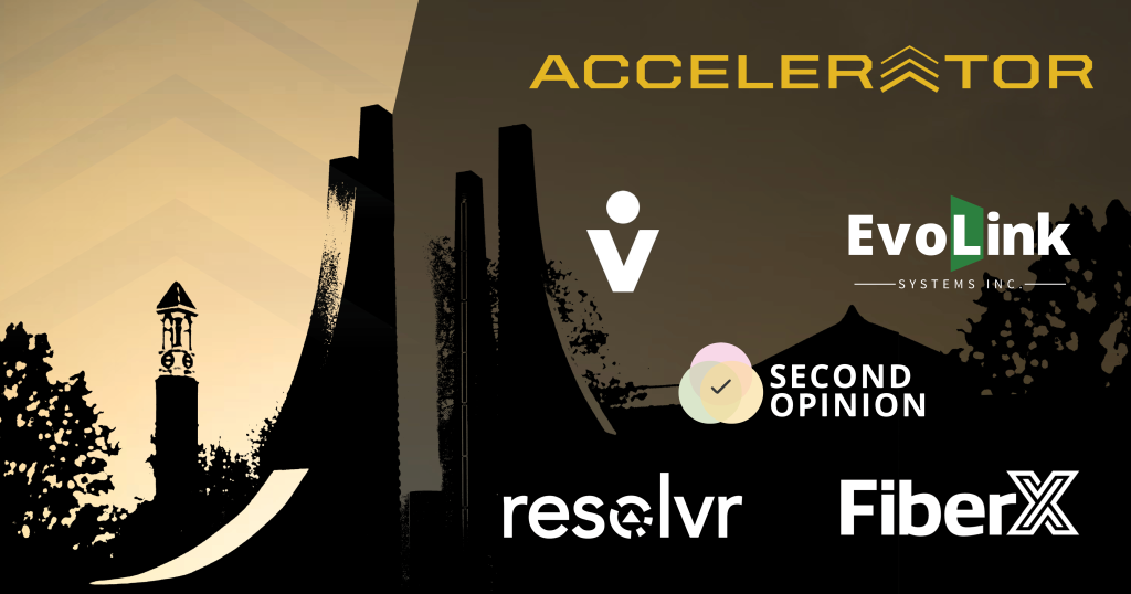 Decorative image displaying the five Accelerator cohort company logos.